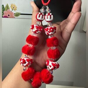 Red Fluffy Pom Pom Phone/Key/Bag Chain